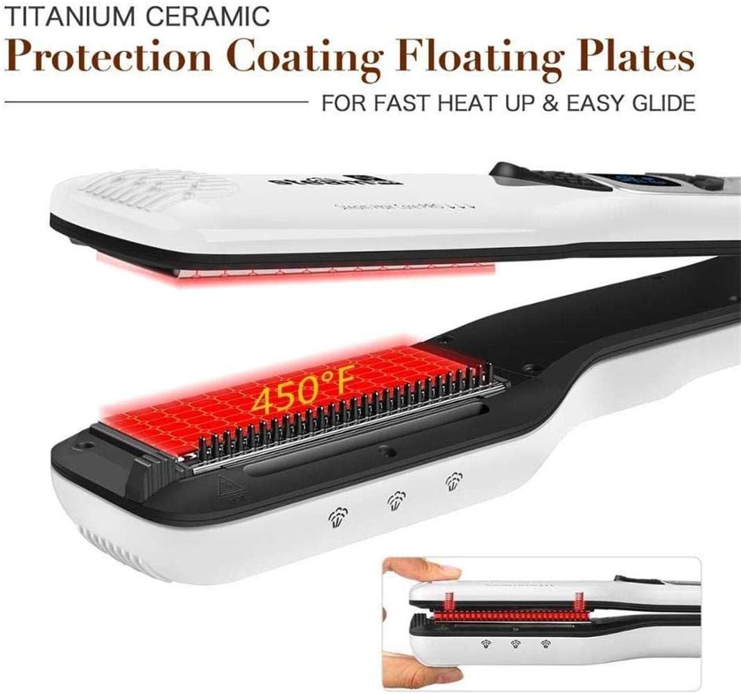 Professional Steam Hair Straightener, Electric Fast Steam Hair Straightener Brush Titanium Ceramic Flat Iron, with Anti-Static Technology and Digital Controls Suitable for All Hair Types (White) - Image 3