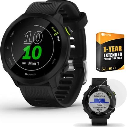 Garmin Forerunner 55 GPS Running Watch (Black) with 2-Pack Screen Protector Bundle