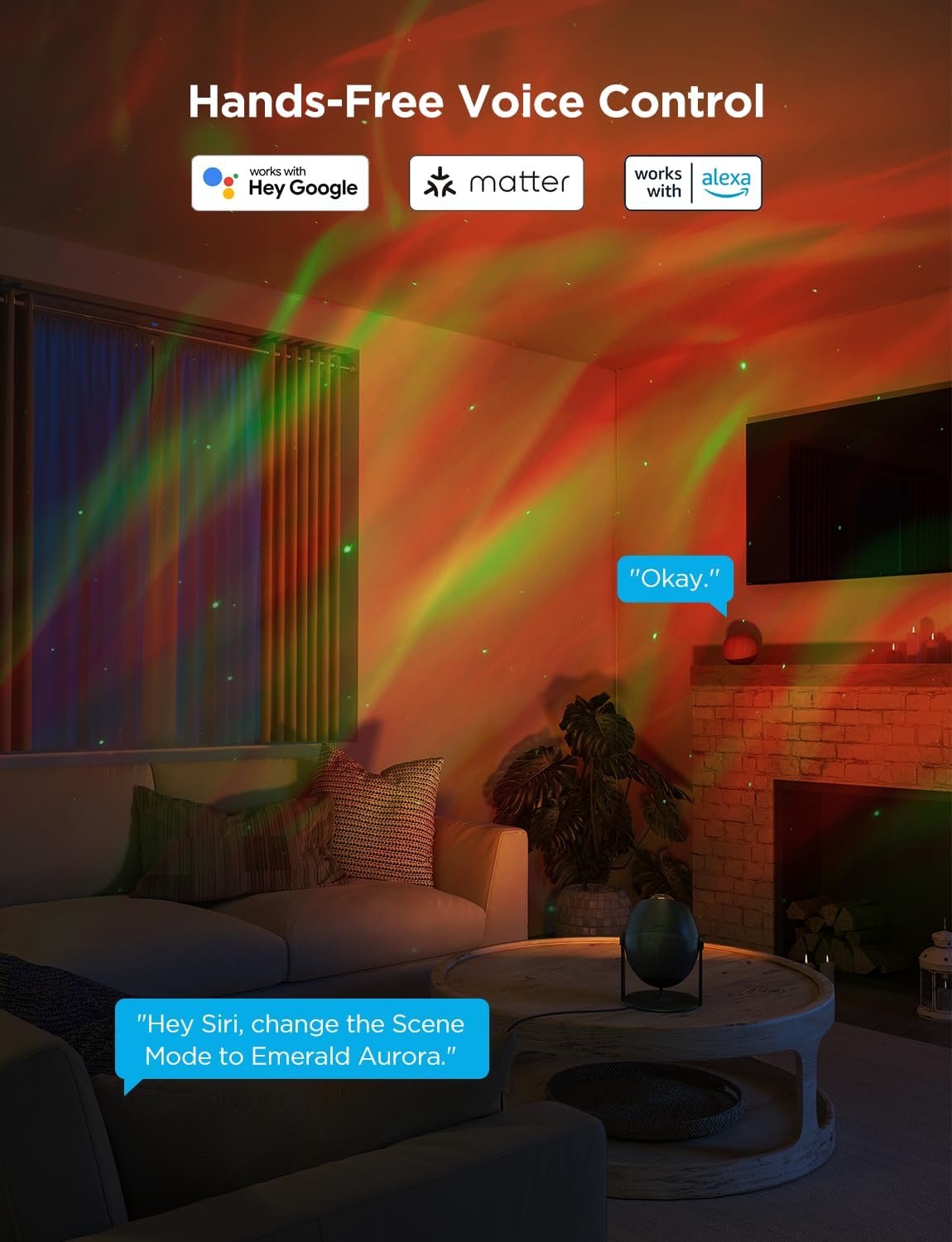 Govee Star Light Projector with 3 Aurora Flowing Effects, Works with Matter, Alexa and Google Assistant, 52 Scene Modes, 18 White Noise Options, LED Night Light Projector for Bedroom, Without Plug - Image 9