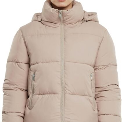 Women's Cropped Puffer Jackets,Warm Winter Jacket with Removable Hood,Zipped Pockets,Short Ladies Quilted Coat