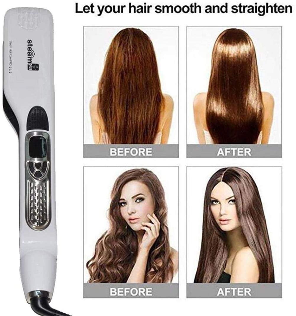 Professional Steam Hair Straightener, Electric Fast Steam Hair Straightener Brush Titanium Ceramic Flat Iron, with Anti-Static Technology and Digital Controls Suitable for All Hair Types (White) - Image 5