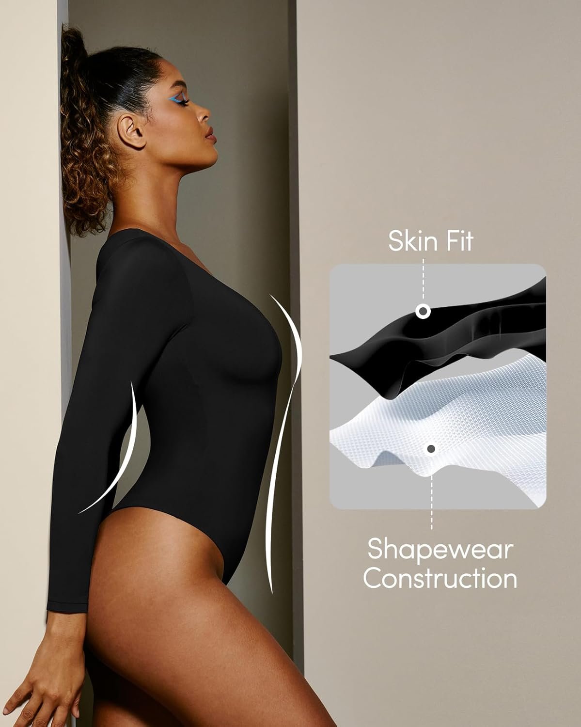 IUGA Bodysuits for Women Tummy Control Body Suits for Womens Compression Slimming Thong Bodysuit V Neck - Image 2