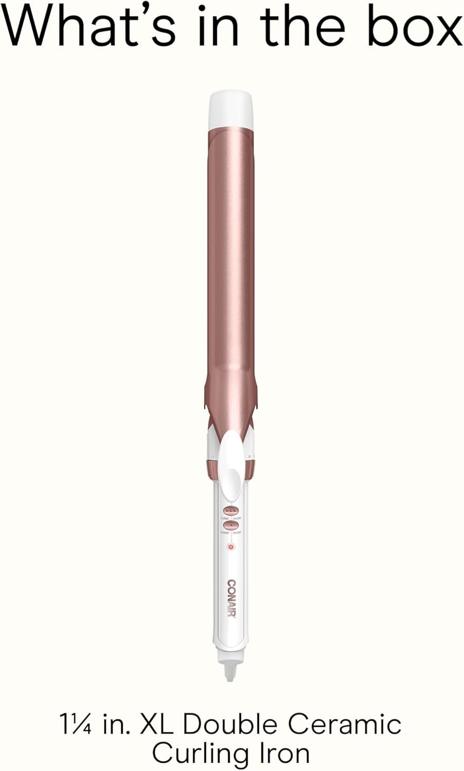 Conair Double Ceramic 1 ¼-Inch Long Barrel Curling Iron, 1¼-Inch Barrel Creates Loose Curls, Hair Curler for Use on Medium & Long Hair, White/Rose Gold - Image 8