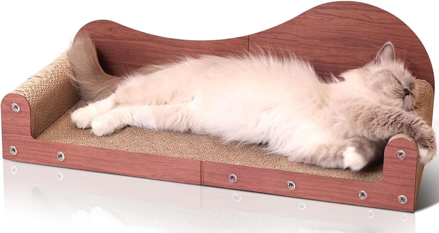 ComSaf 26.4" Large Cat Scratcher Bed, Cat Scratching Board, Durable Cardboard for Indoor Use, Extra Large Couch with Scratch Pad - Sofa Lounge