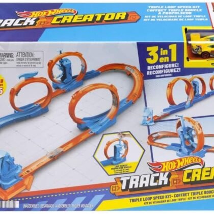 Hot Wheels Toy Car Track Set, Triple Loop Pack & 1:64 Scale Vehicle, Track-Building Components with 3 Loops, Speed Snap Tracks & Adapters
