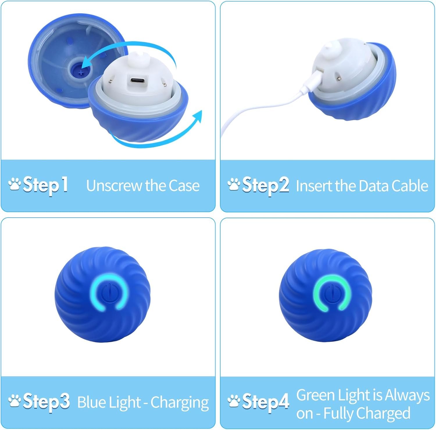 Interactive Dog Ball Toys - Smart Electric Dog Toys to Keep Them Busy with 2 Cover, Automatic Rolling and Jumping Pet Balls Ball for Dogs - Cats, Pet Interactive Toy Balls - Rechargeable, Blue - Image 6