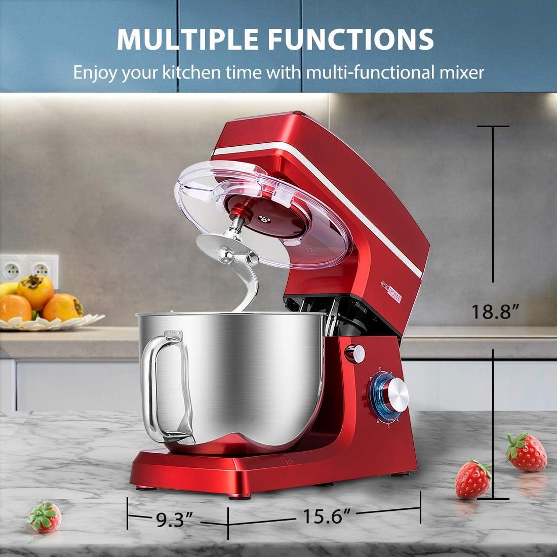 VIVOHOME 7.5 Quart Stand Mixer, 660W 6-Speed Tilt-Head Kitchen Electric Food Mixer with Beater, Dough Hook, Wire Whip, and Egg Separator, Red - Image 7