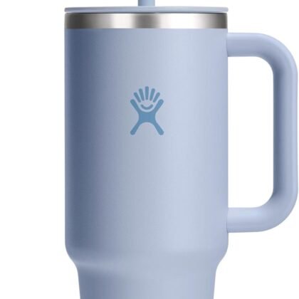 Hydro Flask Travel Tumbler with Handle, Lid and Straw - Insulated Stainless Steel in 40 Oz Surf Blue