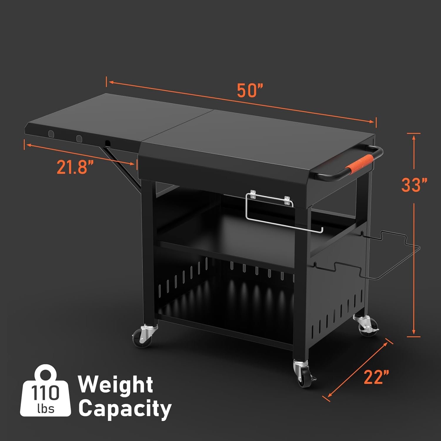 Outdoor Grill Table Cart for Blackstone 28"/36" Omnivore Griddle, 50" x 22“ Large Outdoor Kitchen Island with Foldable Side Table for Blackstone 17”/22” Griddle, Home BBQ, Tailgates, Cookouts - Image 2