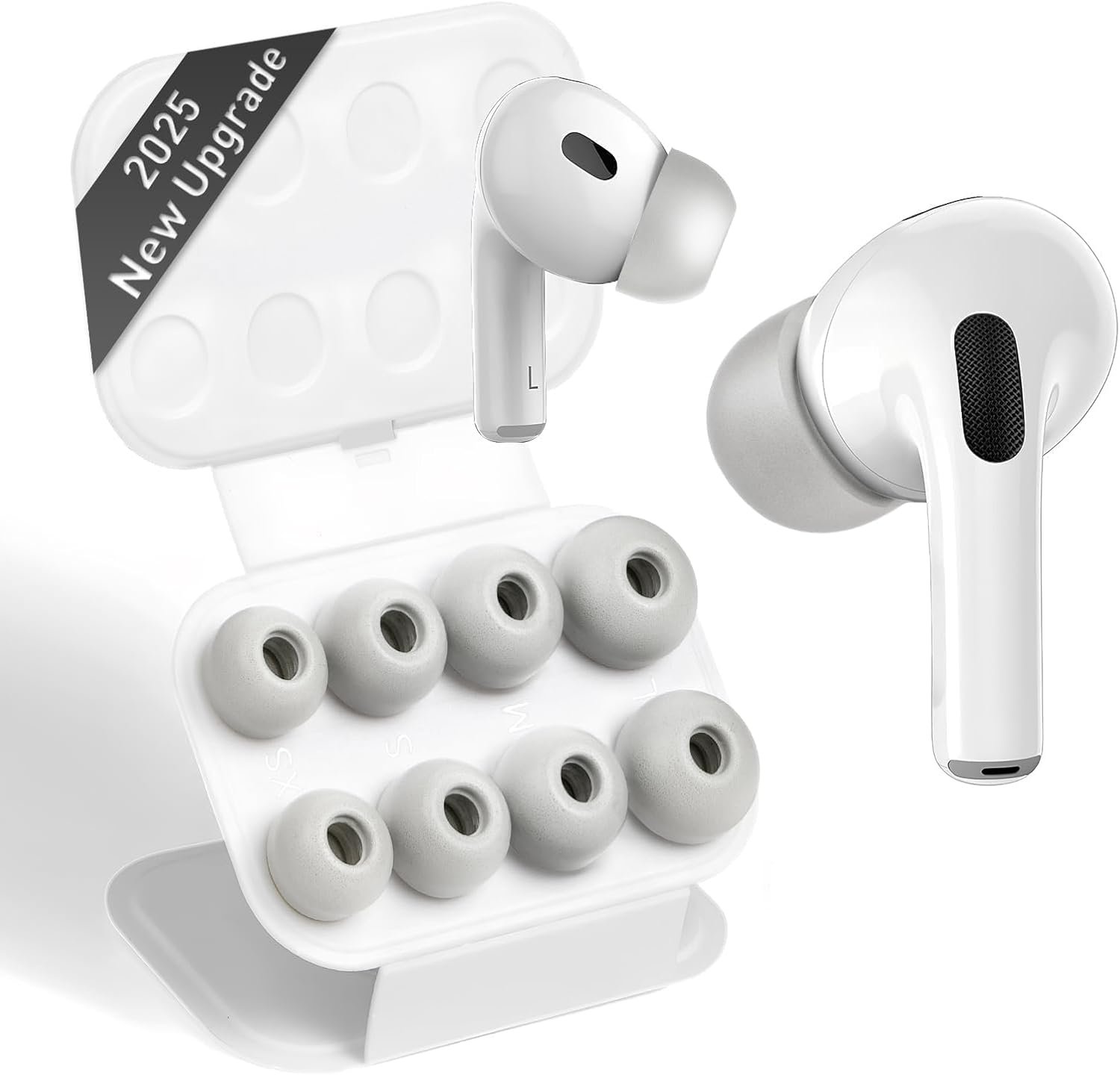 Memory Foam Replacement Ear Tips for AirPods Pro and for AirPods Pro 2, with Noise Reduction Hole, No Silicone Eartips Pain for Apple Ear Buds, Fit in The Charging Case(XS/S/M/L)