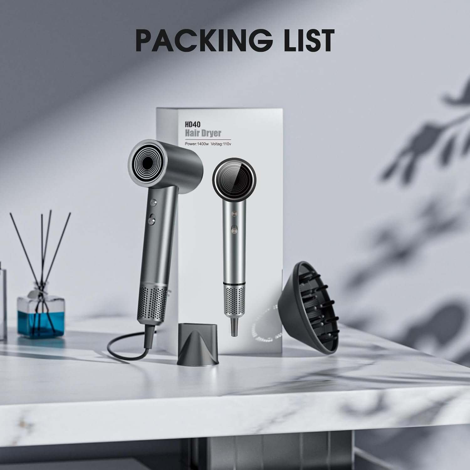 Hair Dryer, Professional Ionic Hair Dryer for Fast Drying, High Speed Hair Blow Dryer with Diffuser for Home Salon Travel, Constant Temperature Hair Care Without Hair Damage - Image 8