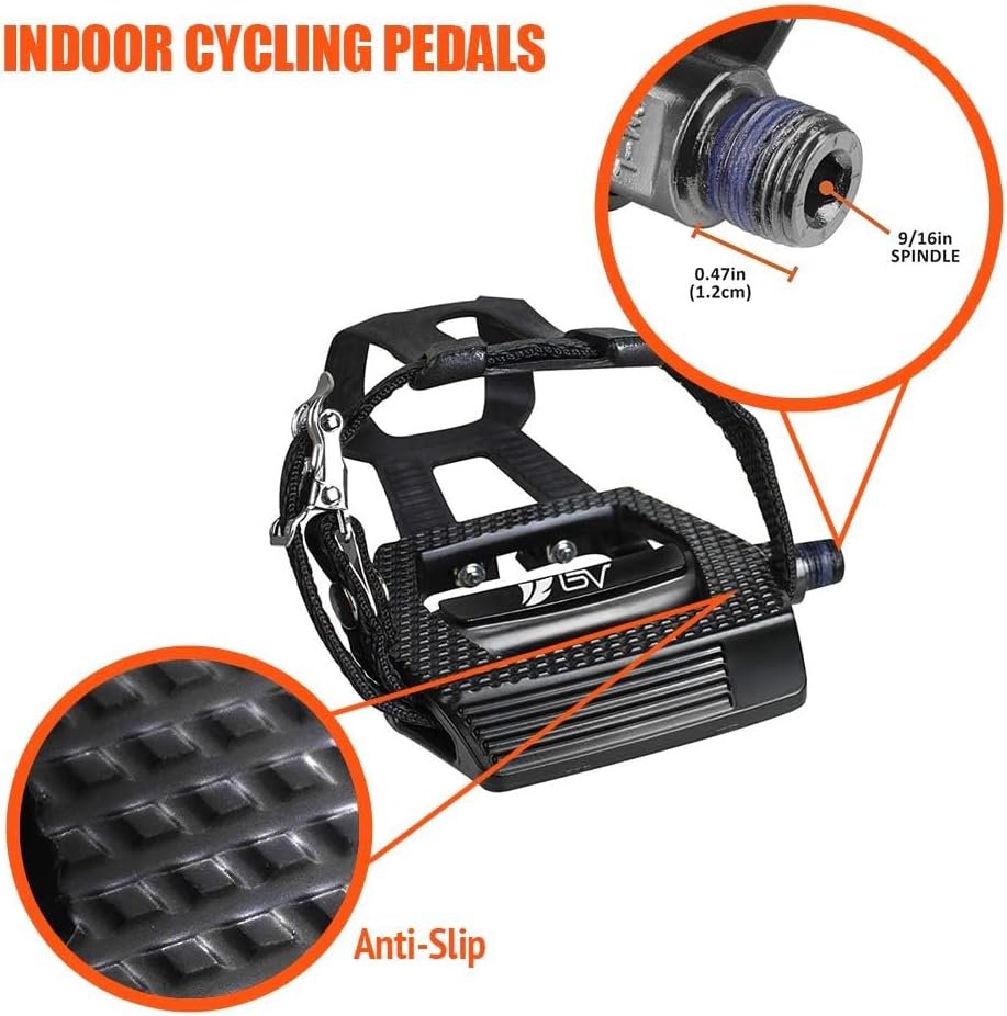 BV Bike Pedals Shimano SPD/Look Delta Compatible 9/16'' with Toe Clips - Peloton Pedals for Regular Shoes - Toe Cages for Peloton Bike - Exercise Bike Pedals - Universal Fit Bicycle Pedal - Image 2