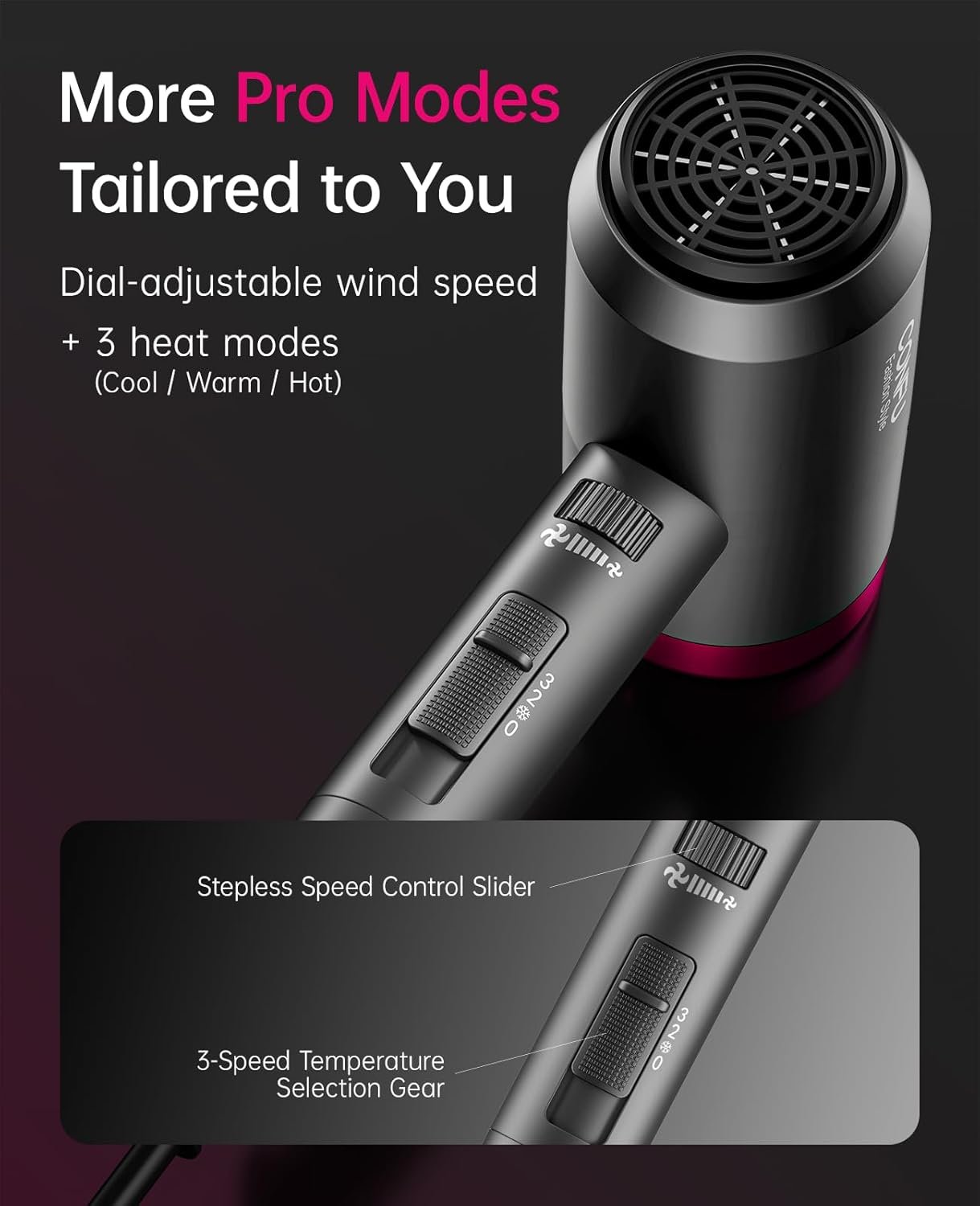 CONFU Ionic Blow Dryer 1600W, Portable Lightweight Fast Drying Negative Ion Hairdryer Blowdryer, 3 Heat Settings & Infinity Speed, with Diffuser and Concentrator Nozzle for Home & Travel - Image 5