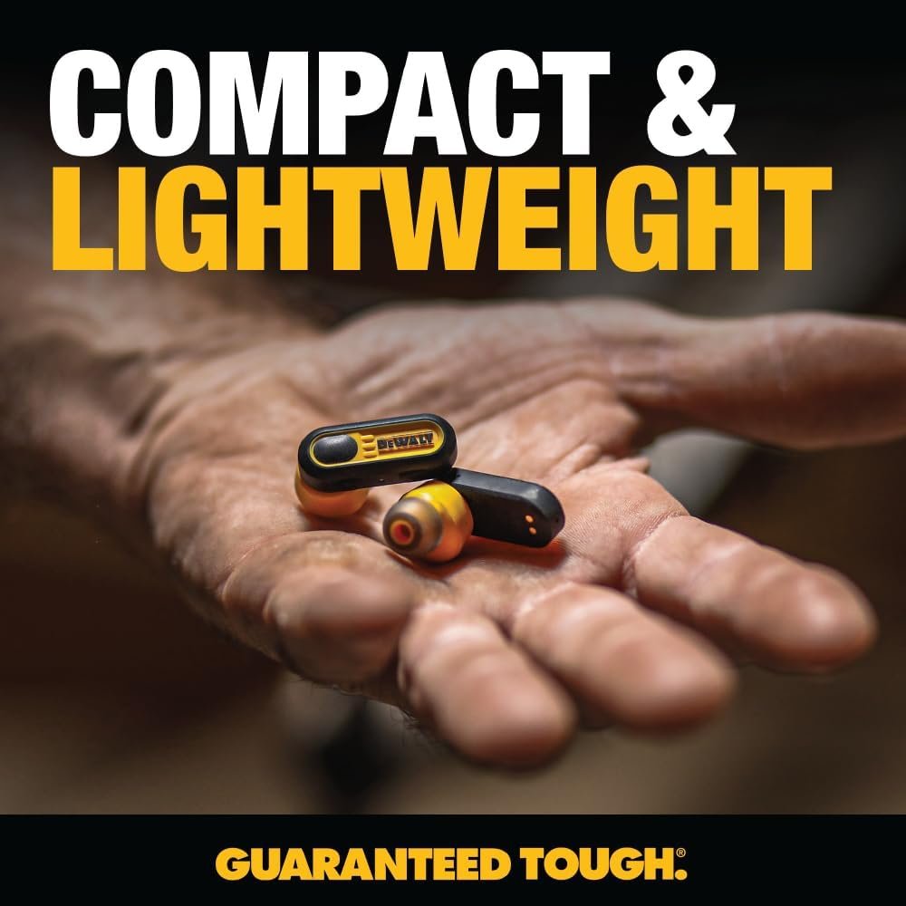 DEWALT Heavy Duty True Wireless Ear Buds, Bluetooth Headphones with Type C Charging Case Included, Over 37 Hours of Battery Life, Easy Setup for iPhone, Perfect for Jobsite, Outdoor Work, Yellow - Image 7