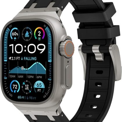 WINGLE AP Luxury Bands for Apple Watch Band Ultra 3/2/1 Band Ultra 49mm Series 11 10 46mm 45mm 44mm 42mm SE 3/2/1 Series 9 8 7 6 5 4 3 2 1 Men Women, Silicone Rubber Metal Adapter Sport iWatch Bands