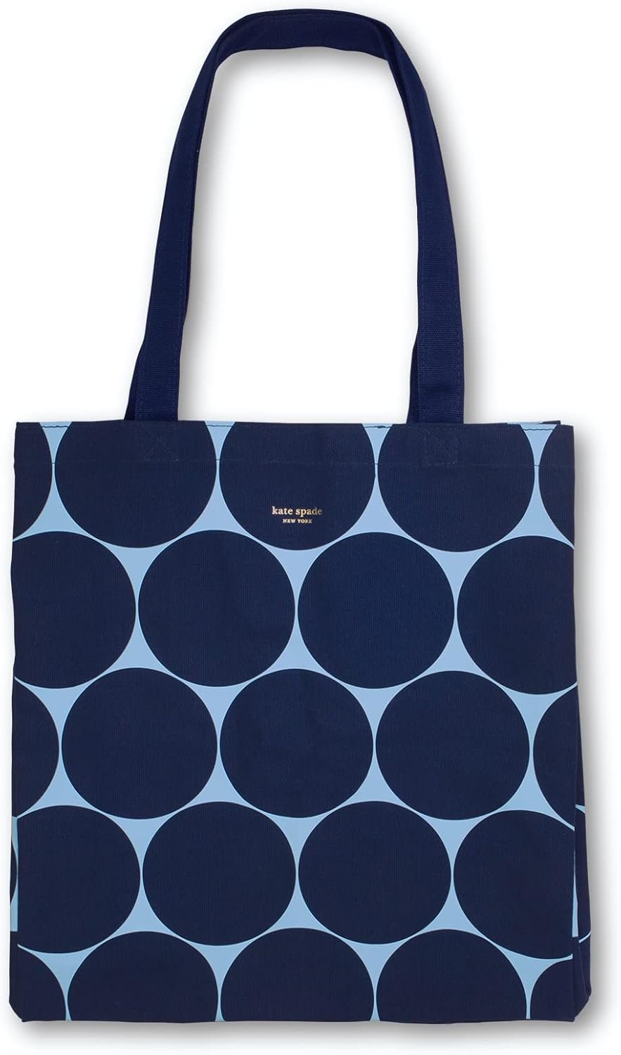kate spade new york Canvas Tote Bag for Women, Cute Tote Bag for Teacher, Blue Canvas Beach Bag, Book Tote with Pocket, Joy Dot