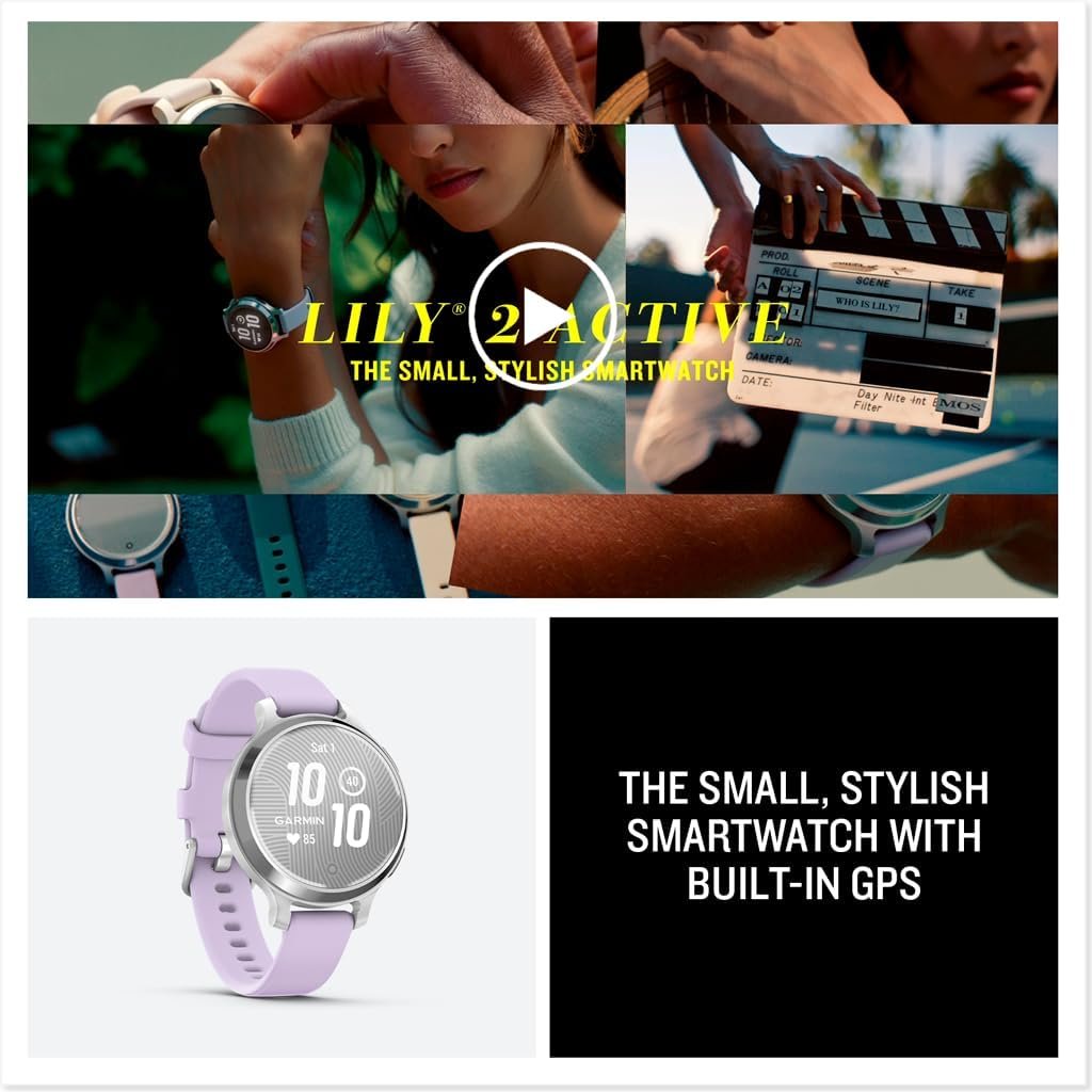 Garmin Lily® 2 Active, Small and Stylish Smartwatch, Built-in GPS, Hidden Display, Patterned Lens, Up to 9 Days Battery Life, Silver with Purple Jasmine Silicone Band - Image 8