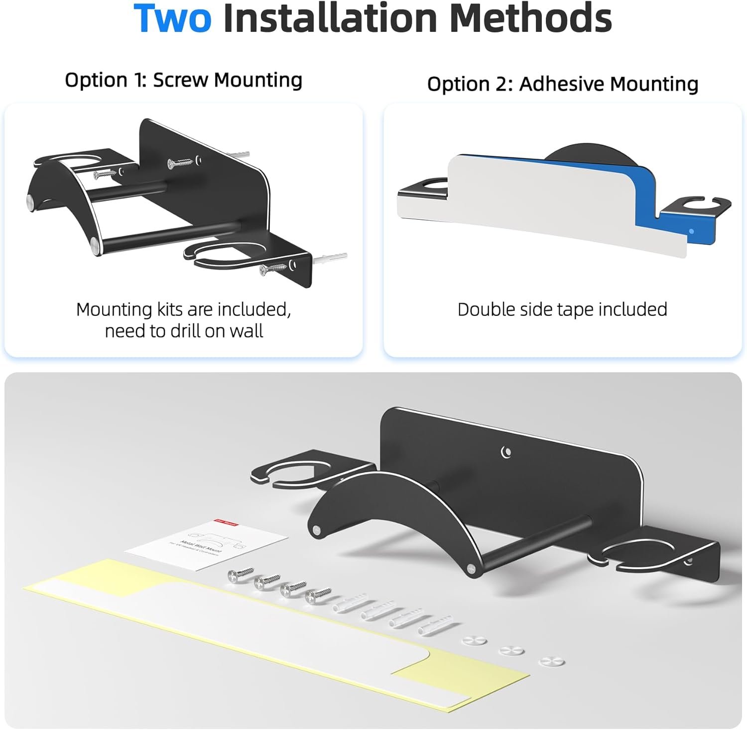 VR Headset Wall Mount Storage Stand Hook Compatible with Meta Quest 3/Meta Quest 3S/Quest Pro/Quest 2 Metal VR Headset Hook Storage Rack Holder(Aluminum Alloy-Black) - Image 5
