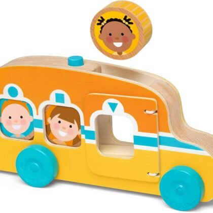 Melissa & Doug GO Tots Wooden Roll & Ride Bus with 3 Disks School Bus Toys for Babies and Toddlers - FSC-Certified Materials