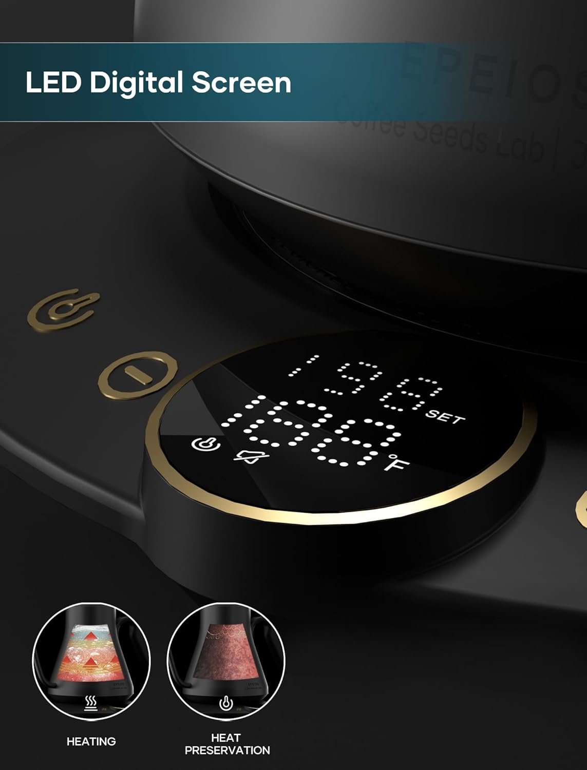 Gooseneck Electric Kettle with ±1℉ Temperature Control for Pour Over Coffee & Tea, Quick Heating, BPA-Free Stainless Steel, Built-in Brew Timer, 1500W/0.9L (Ebony Black) - Image 5