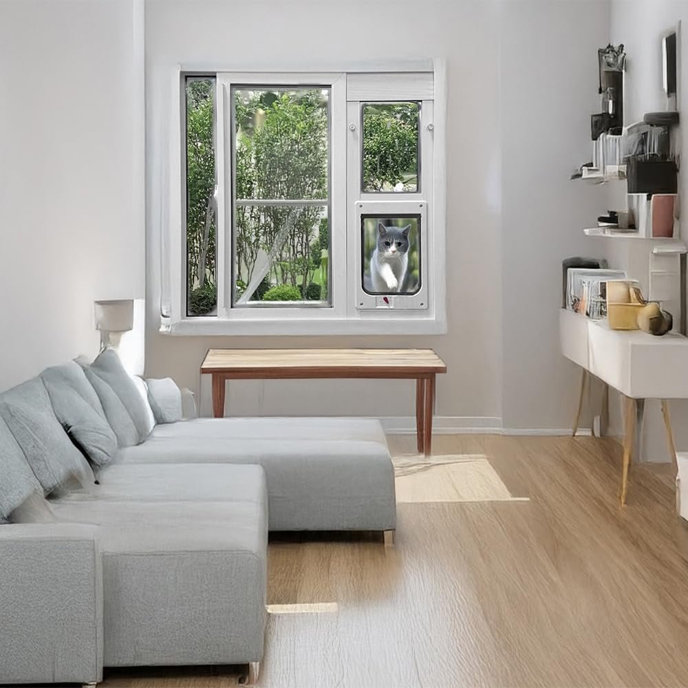 Ideal Pet Products Aluminum Vertical Sash Window Pet Door, Adjustable Sizes to Fit Window Heights from 32-1/2" to 35-1/8”, Chubby Kat 7-1/2” x 10-1/2” Flap Size - Image 5