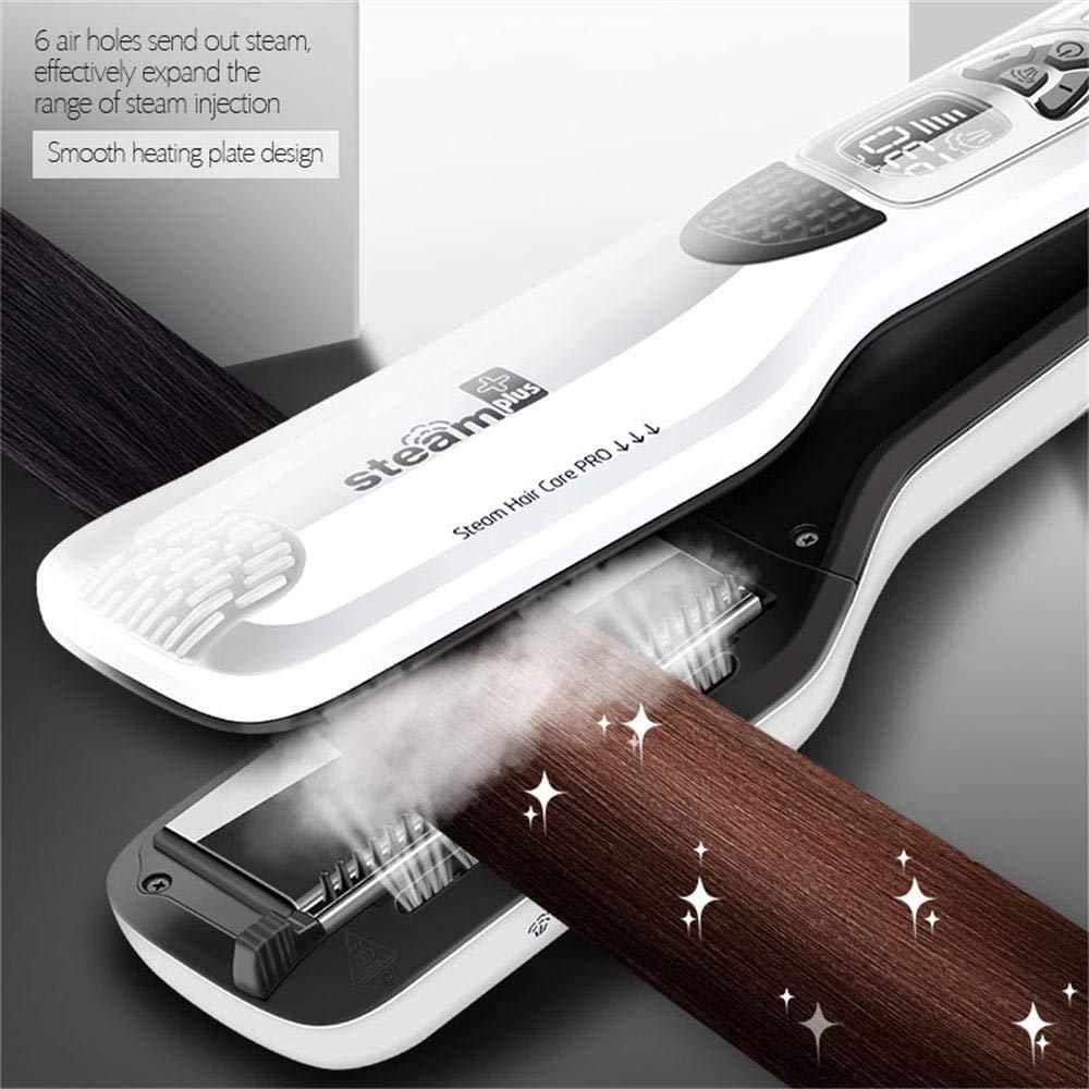 Professional Steam Hair Straightener, Electric Fast Steam Hair Straightener Brush Titanium Ceramic Flat Iron, with Anti-Static Technology and Digital Controls Suitable for All Hair Types (White) - Image 4