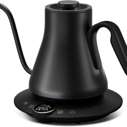 Gooseneck Electric Kettle with ±1℉ Temperature Control for Pour Over Coffee & Tea, Quick Heating, BPA-Free Stainless Steel, Built-in Brew Timer, 1500W/0.9L (Ebony Black)