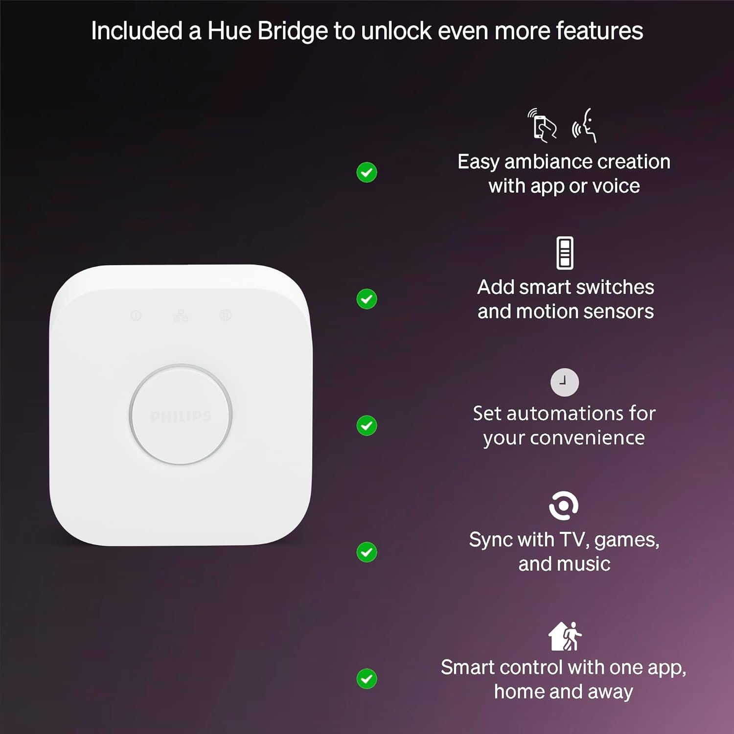 Philips Hue Essential Starter Kit: Bridge + 4 Essential E26 Smart Bulbs,White & Color Ambiance,2200K-6500K,Dimmable,Compatible with Alexa,Google,Samsung SmartThings,Apple Home - Image 6