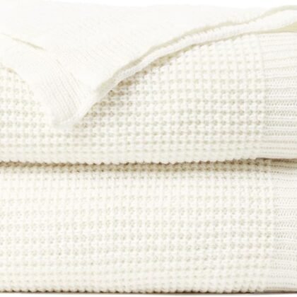 Waffle Knit Throw Blanket, Ultra Soft Lightweight & Breathable All-Season Blankets for Sofa, Waffle Weave Blanket for Home Decor, Office, Couch and Gift Giving (Cream, 50x70 Inch)