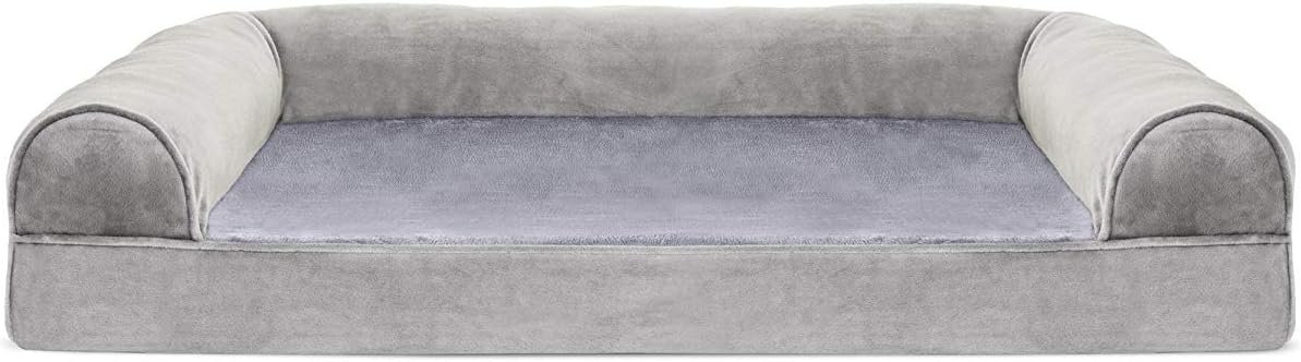 Furhaven Orthopedic Dog Bed for Large/Medium Dogs w/ Removable Bolsters & Washable Cover, For Dogs Up to 55 lbs - Faux Fur & Velvet Sofa - Smoke Gray, Large - Image 2