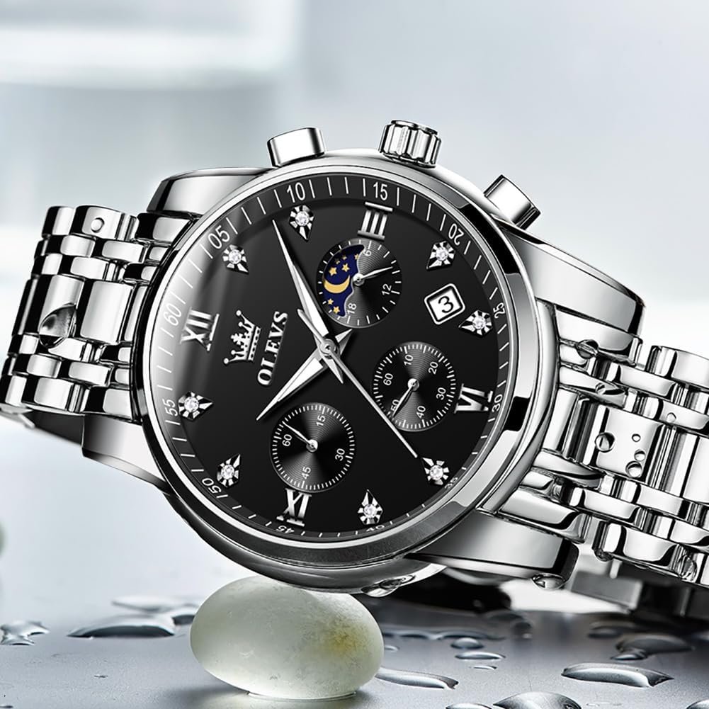 OLEVS Watch for Men Diamond Business Dress Analog Quartz Stainless Steel Waterproof Luminous Date Two Tone Luxury Casual Wrist Watch - Image 7