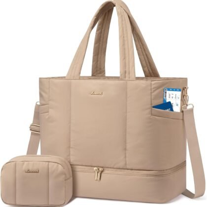 LOVEVOOK Travel Duffle Bag, Puffer Weekender Bags for Women with Shoe Compartment, Carry On Overnight Hospital Bag, Gym Tote