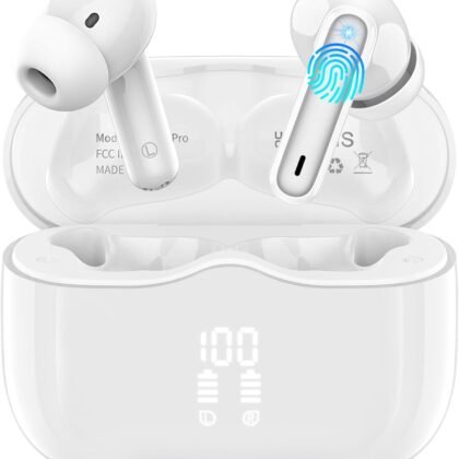 Wireless Earbuds, Bluetooth 5.4 Headphones in Ear with 4 ENC Noise Cancelling Mic, New Wireless Earphones HiFi Stereo Deep Bass 40H Playtime, In-Ear Bluetooth Earbuds LED Display IP7 Waterproof, White