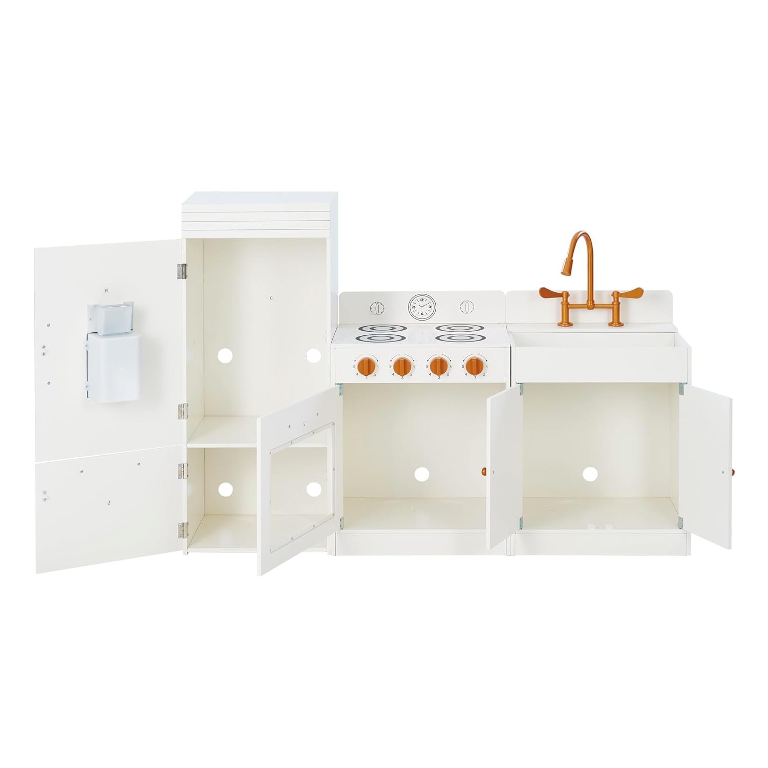 Teamson Kids Little Chef Paris Modular Contemporary Interactive Wooden Play Kitchen with Refrigerator, Oven, Sink, and Storage Space for Easy Clean Up, White with Rose Gold Finishes - Image 9
