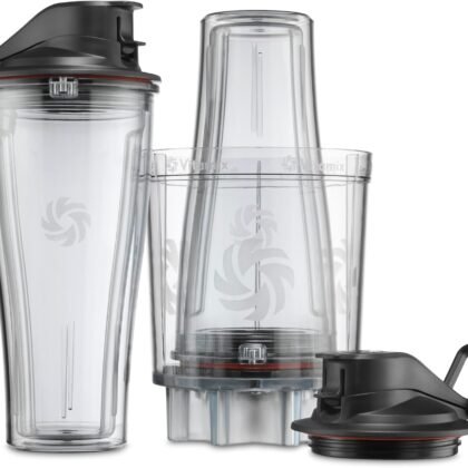 Vitamix Personal Cup Adapter, BPA-Free, Dishwasher-Safe, Two 20-Ounce Blender Cups, Two Lids, and One Blender Adapter with Stainless-Steel Blades