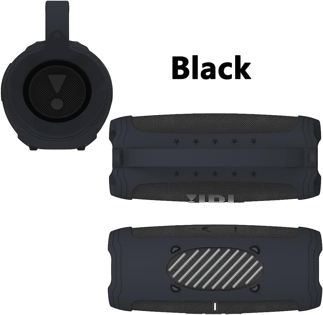 JCHPINE Silicone Cover Case for JBL Charge 5 Portable Bluetooth Speaker, Protective Skin Holder for JBL Charge 5 Speaker Accessories (Black Case, NOT Fit Wi-Fi Version) - Image 4