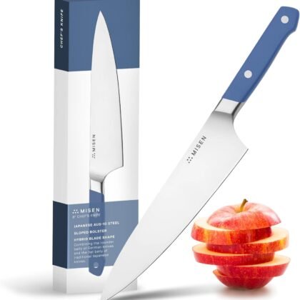 Misen 8" Chef Knife – High Carbon Japanese AUS-10 Stainless Steel – Hybrid German & Japanese Blade – Precision Kitchen Knife for Professionals & Home Cooks – Ultimate Cutting Performance - Blue
