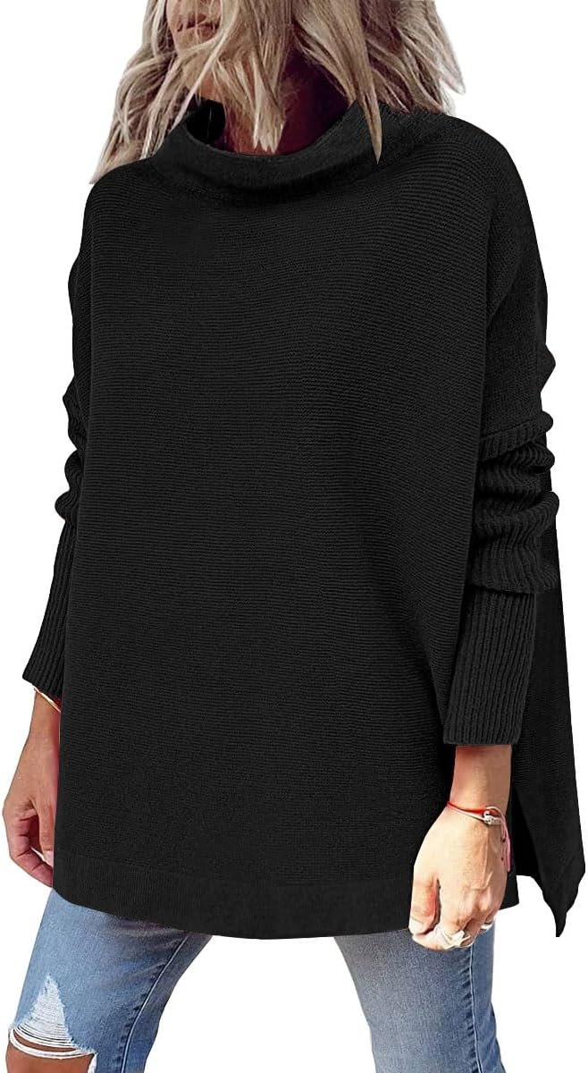 LILLUSORY Women's Mock Turtleneck Sweaters Oversized Long Sleeve Casual Knit Pullover 2025 Tunic Tops Wear with Leggings