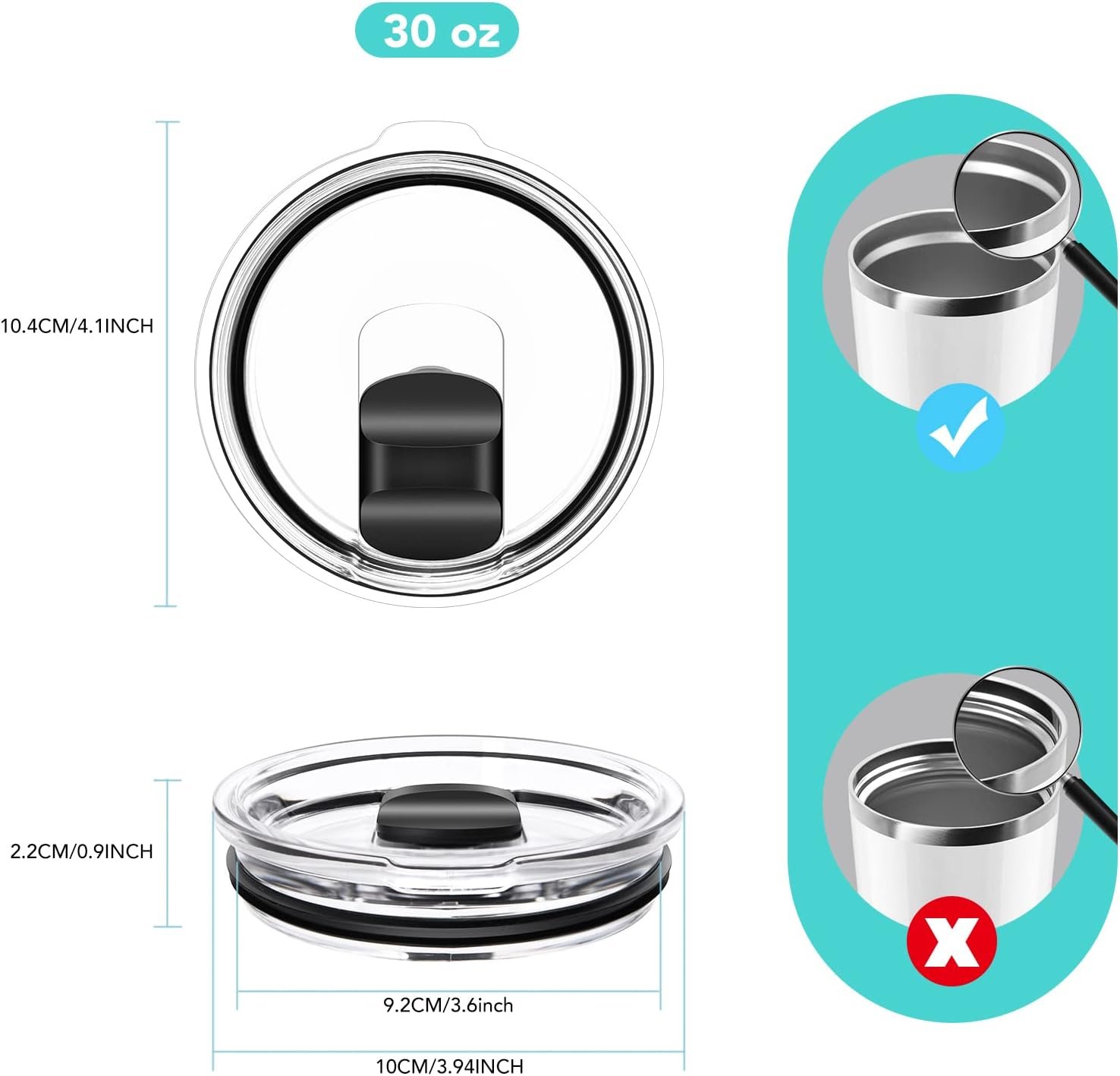 30 oz Tumbler Lid, Replacement Lids Compatible for YETI 30/32 oz Tumbler, 14 oz Mug and 35 oz Straw Mug, 2 Pack Travel Spill Proof Cup Lids Covers with Magnetic Slider Switch, BPA Free - Image 2