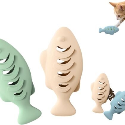 2Pcs Silicone Cat Toys, Multi-Functional Chew, Treat Dispenser, Interactive Feeder Toy for Indoor Cats, Food Puzzle Kitten Teething Toys, Durable Pet Training Toy with Catnip Ball (Pink&Green /Blue)