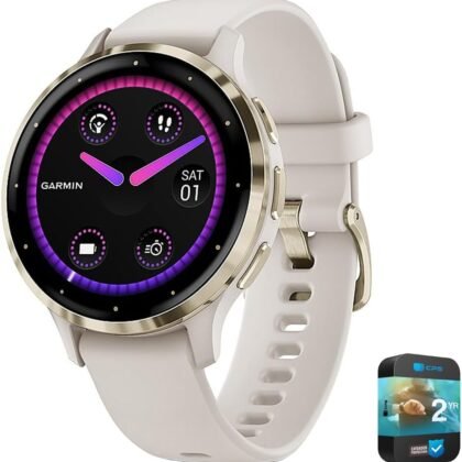 Garmin Venu 3S Health Fitness GPS Smartwatch Gold Steel Bezel with Ivory Case 41mm | Official USA Partner Model | Bundle 010-02785-04 with 2 YR CPS Enhanced Protection Pack