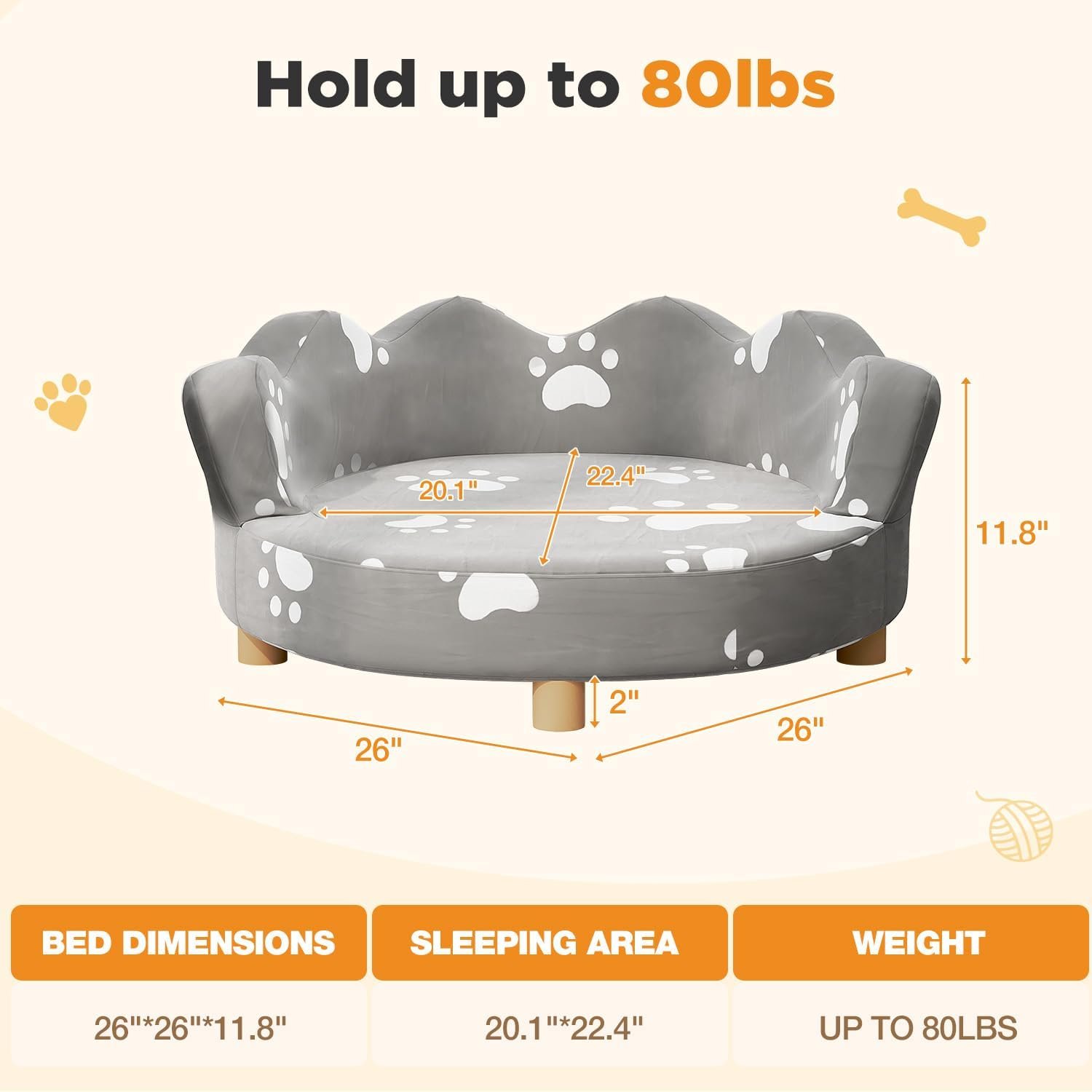 Dog Sofa, Pet Couch for Small-Sized Dogs and Cats Soft Velvety Pet Bed Couch with Legs 80 lbs Loading Washable Cat Sofa para Perros Chair for Small Dog/Cat-Gray - Image 2