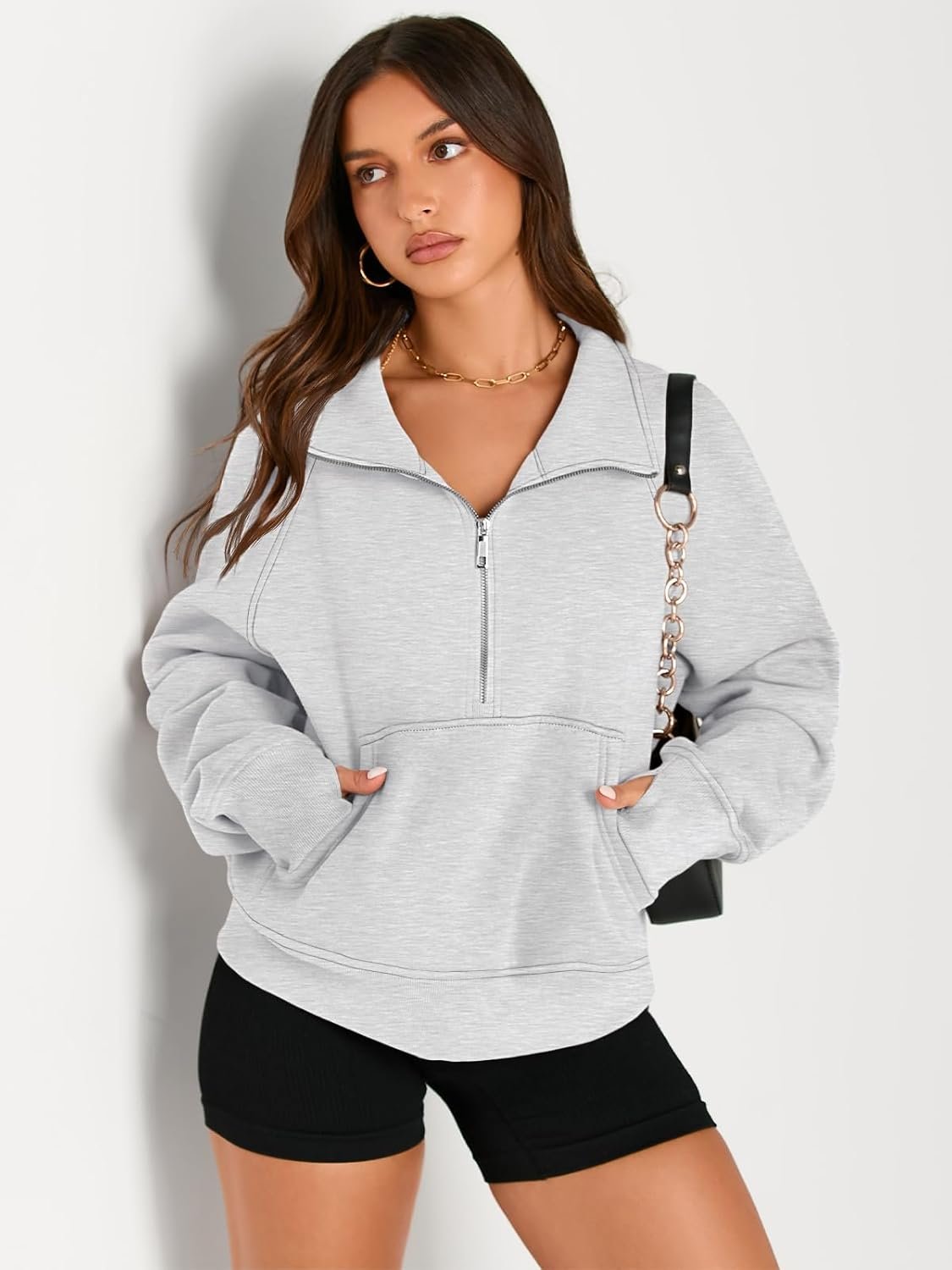 AUTOMET Womens Sweatshirts Half Zip Cropped Pullover Fleece Quarter Zipper Hoodies 2025 Fall Fashion Outfits Clothes - Image 3