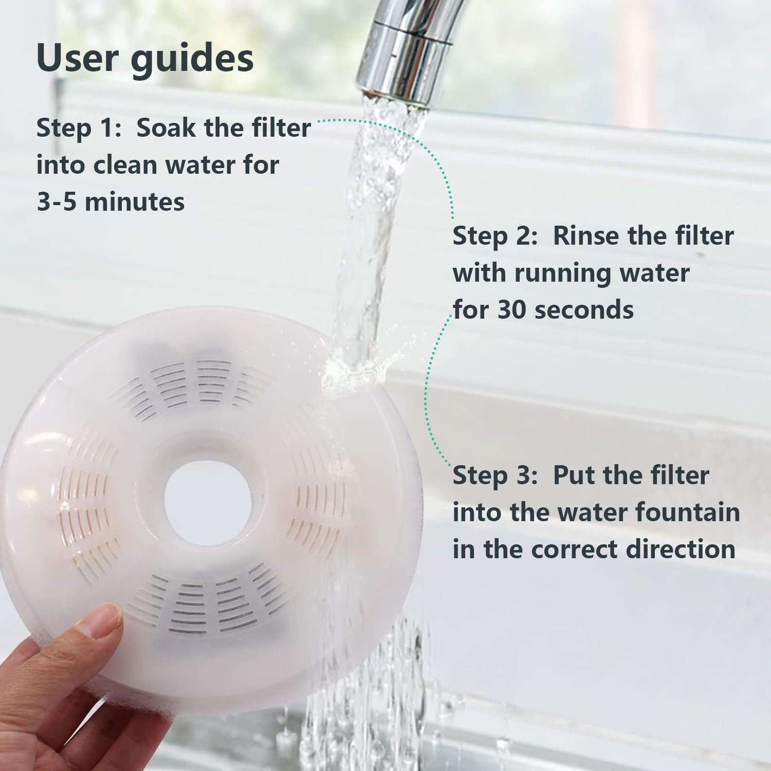 6 Pack Cat Water Fountain Filters for Catit, Triple Action Replacement Filters for Catit Flower Fountain and Catit Stainless Steel Fountain - Image 3