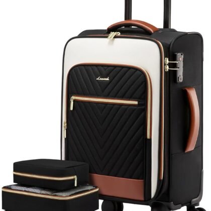 LOVEVOOK Carry On Luggage 22x14x9 Airline Approved,20 Inch Carry-on Suitcase for Women,Softside Suitcases with Wheels,Rolling Checked Luggage with TSA Lock,Lightweight Travel