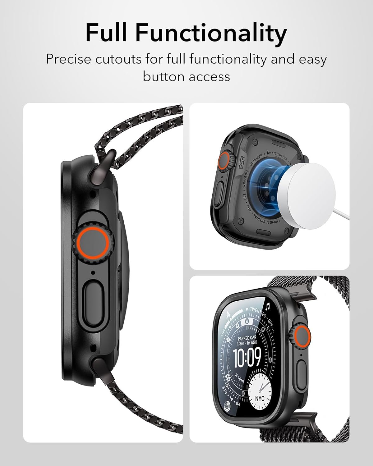 ESR for Apple Watch Ultra 3 /Ultra 2 /Ultra Case with Screen Protector 49mm (2025) Military Grade Protection, Aluminum Alloy Case with 2 Pack Armorite Glass Protector Set, Stay Original, Black - Image 9