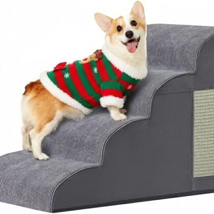 Dog Stairs for Small Dogs, 4-Step Dog Ramp for Bed 19.7" H, Dogs Steps for Bed, Couch, Pet Stairs with Non-Slip Bottom Design, Cat Scratching, High Density Foam Portable Pet Steps, Indoor, Grey
