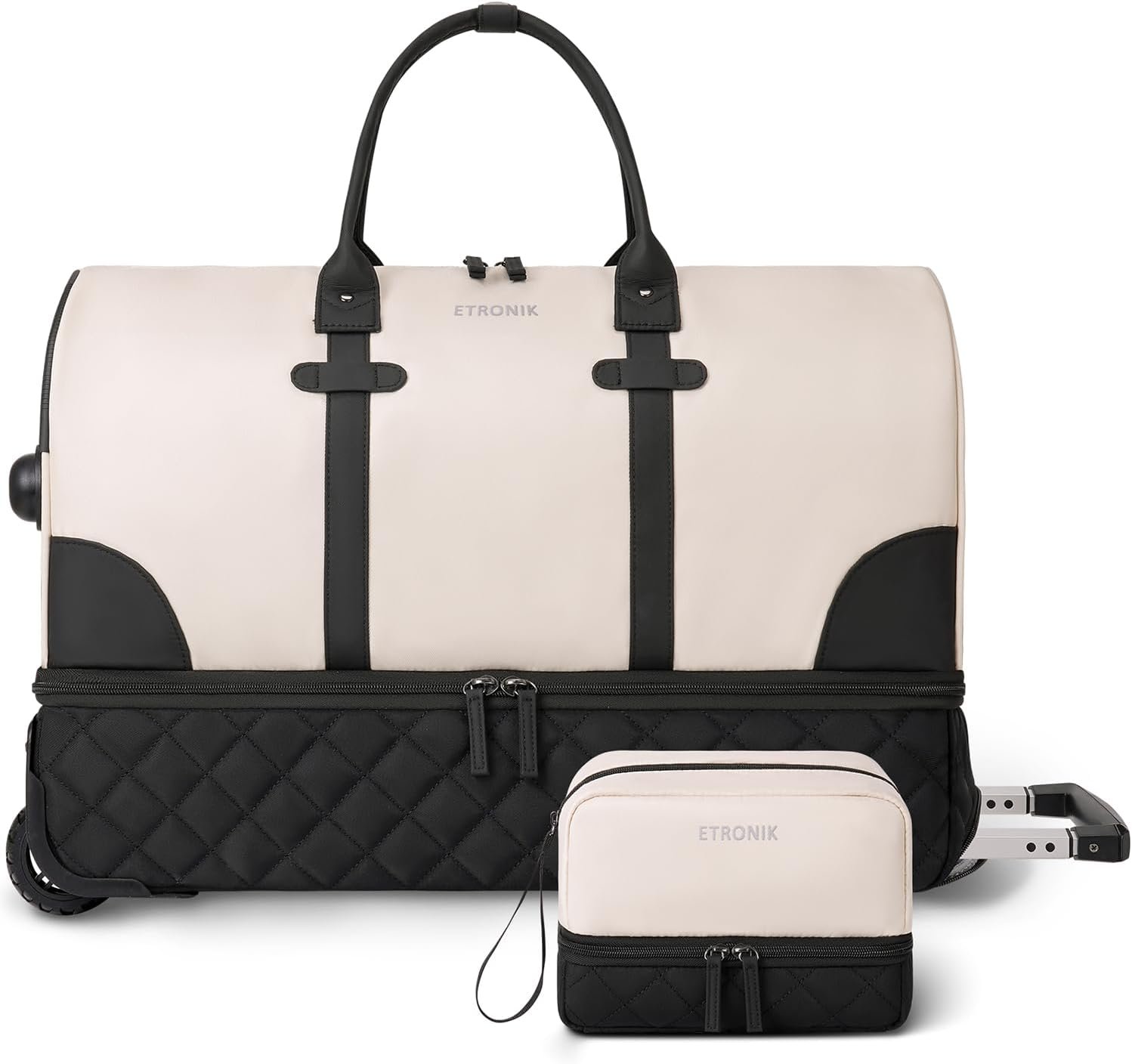 ETRONIK Rolling Duffle Bag with Wheels, 21 Inch Flight Approved Duffle Bags for Travel with Toiletry Bag, Carry on Luggage Travel Bags for Women with Shoe Compartment, Beige