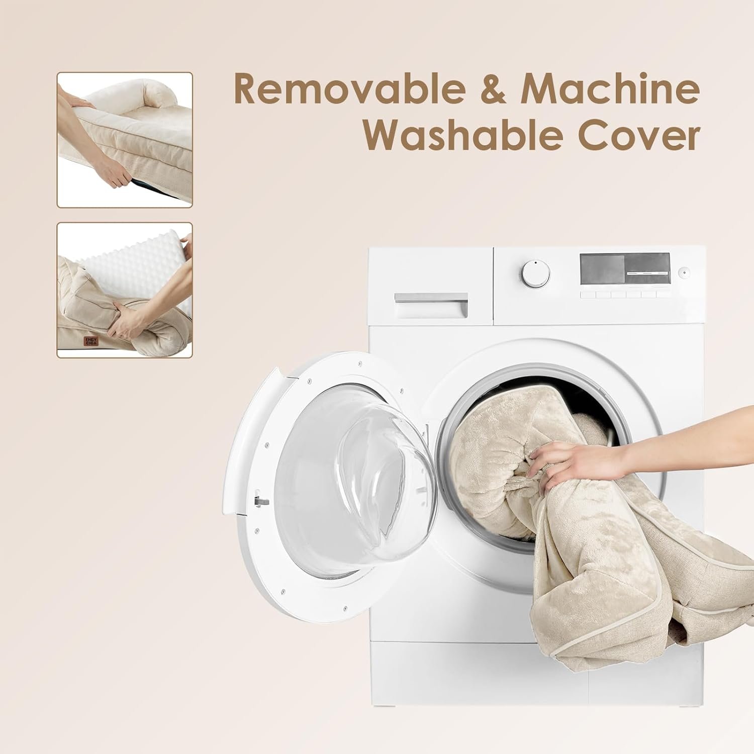 EHEYCIGA Orthopedic Dog Beds for Large Dogs, Waterproof Memory Foam Large Dog Bed with Sides, Non-Slip Bottom and Egg-Crate Foam Pet Couch Bed with Washable Removable Cover, Beige - Image 6