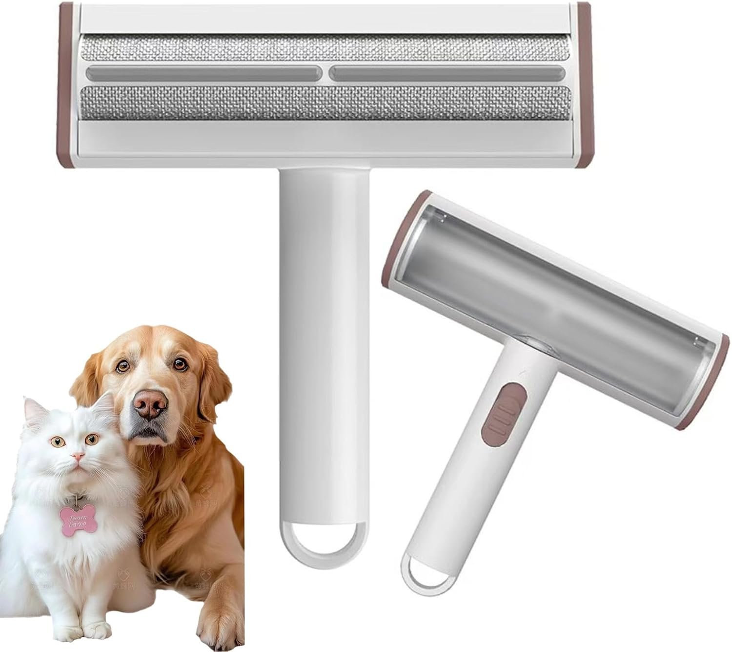 Pet Hair Remover, Lint Brush - Reusable Lint Roller for Cat & Dog Hair on Couch, Carpet, Rugs & Bedding - Portable, Eco-Friendly, No Need for Lint Roller Refills (Brown & White)
